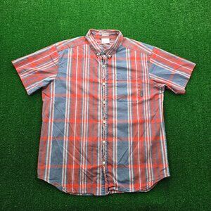 Columbia Shirt Mens Large Red Blue Plaid Button Down Regular Fit Outdoors